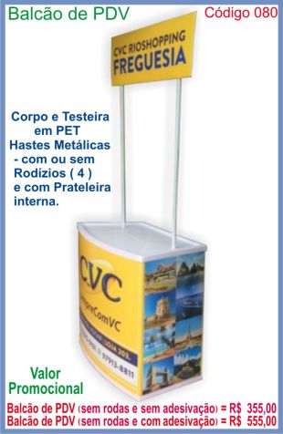 Balcão de PDV com Corpo em PET, 4 Rodas, sem Porta a R$ 355,00