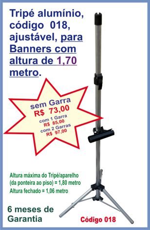 Porta-Banner Tripé D-N, código 018, altura máxima de 1,80 metro.
