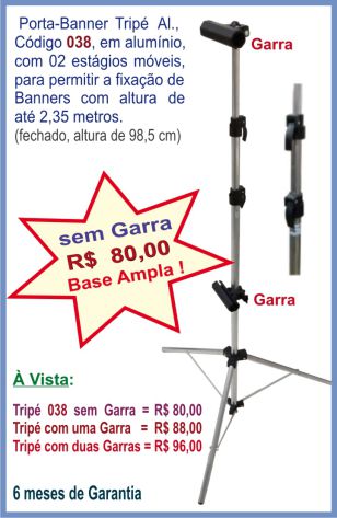 Porta-Banner Tripé ALU 015, altura ajustável até 2,90 metros